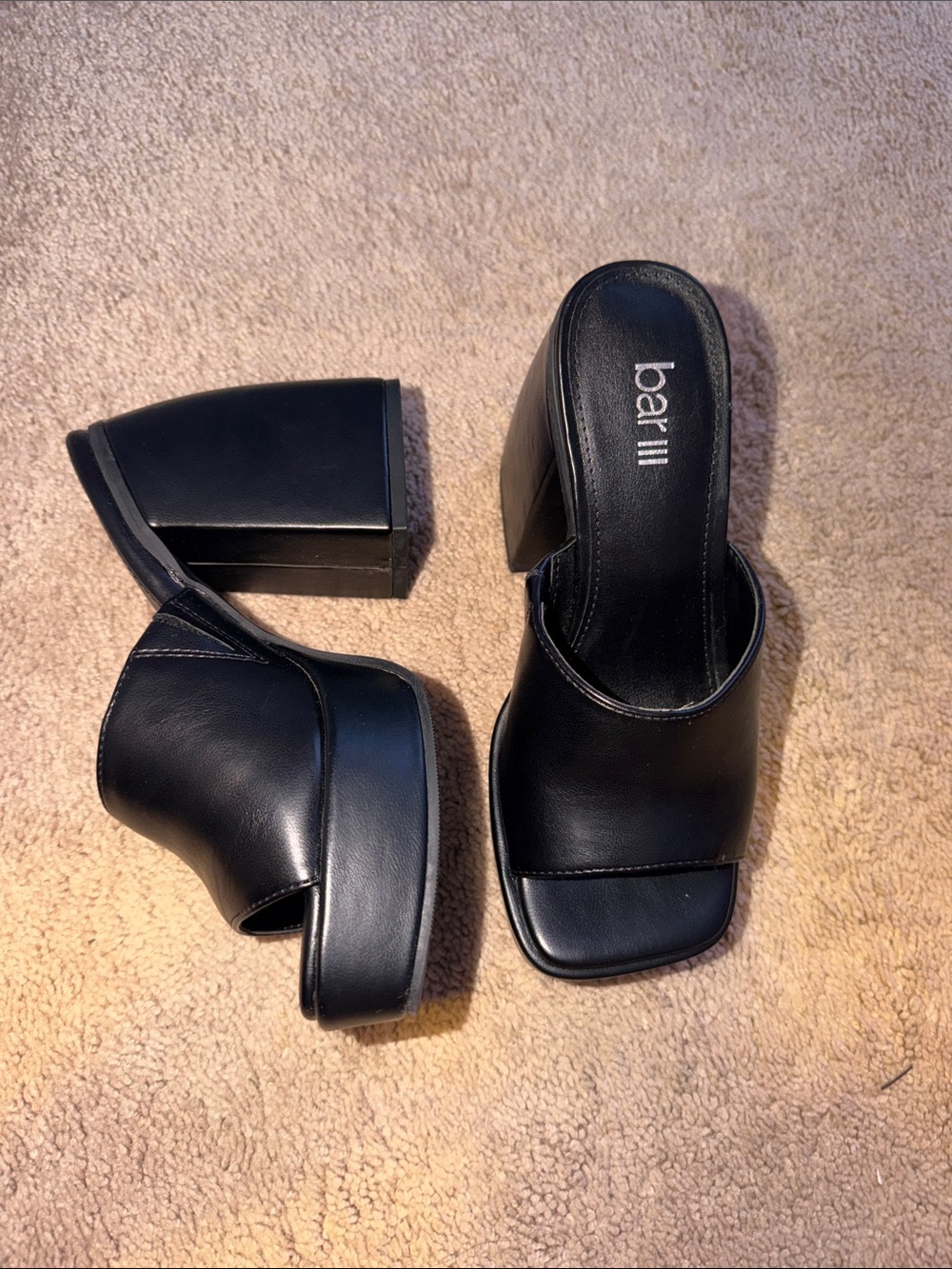 Bar III Black Leather Platform Mule Sandals